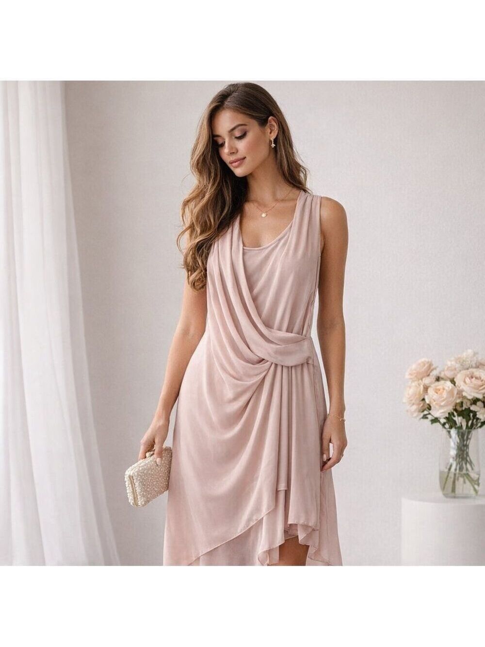 *RUDSAK “Mattie” Dusty Rose Draped Dress Size L
